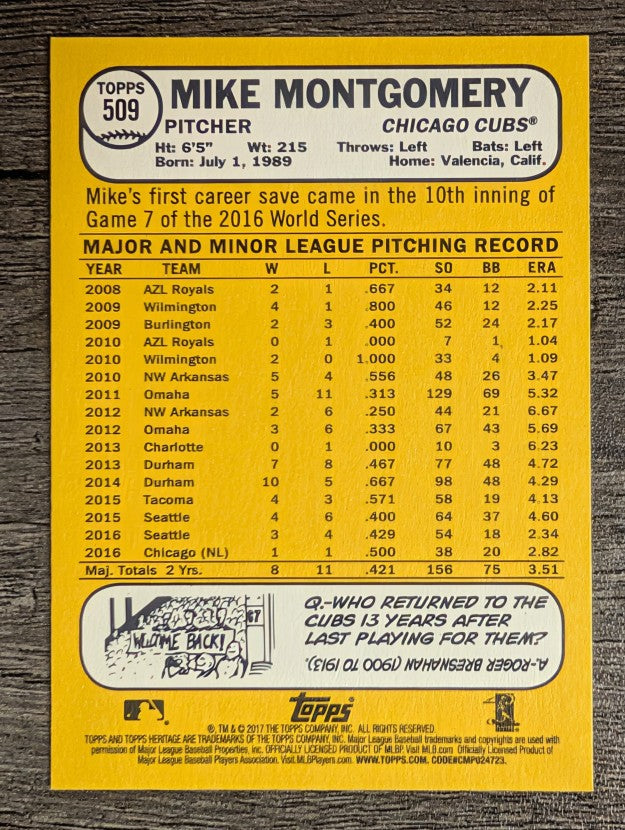 2017 Topps Heritage #509 Mike Montgomery