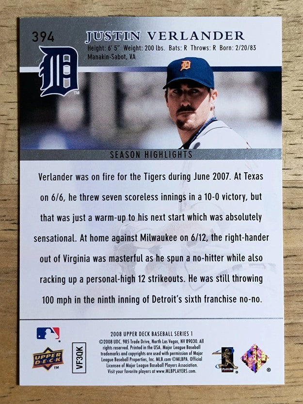 2008 Upper Deck #394 Justin Verlander HL