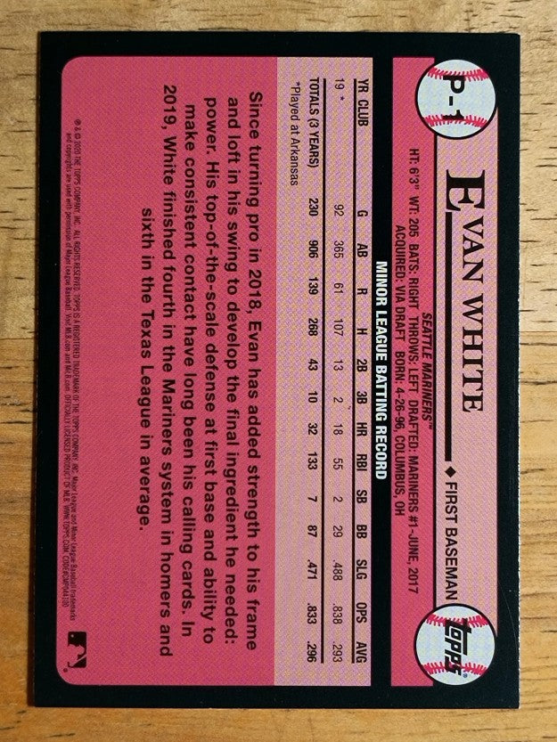 2020 Topps Update Prospects #P1 Evan White