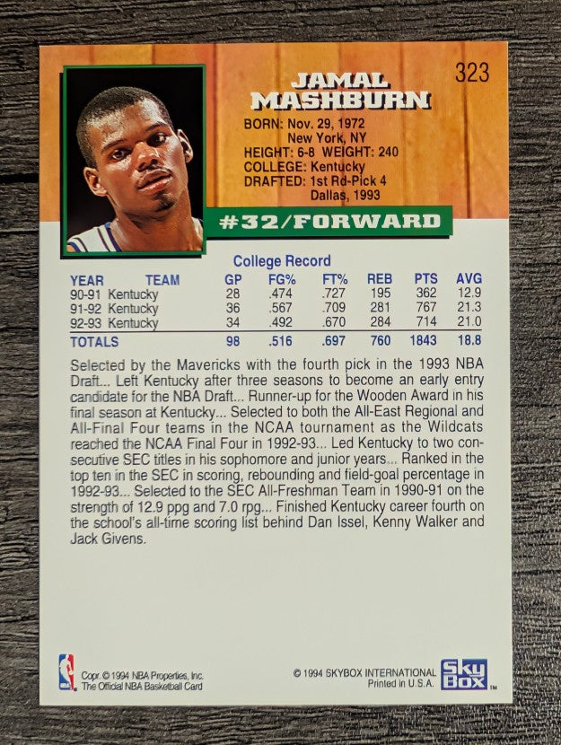 1993-94 Hoops #323 Jamal Mashburn RC (NM)