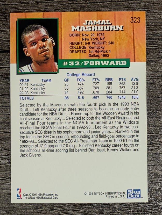 1993-94 Hoops #323 Jamal Mashburn RC (NM)