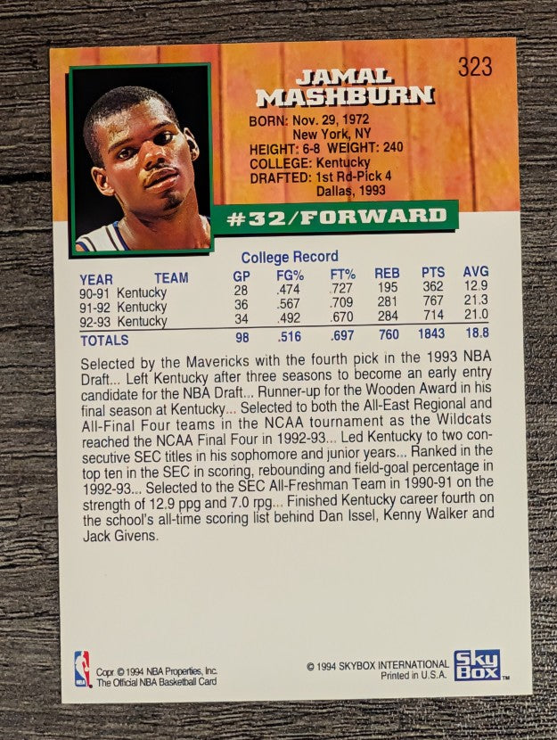 1993-94 Hoops #323 Jamal Mashburn RC