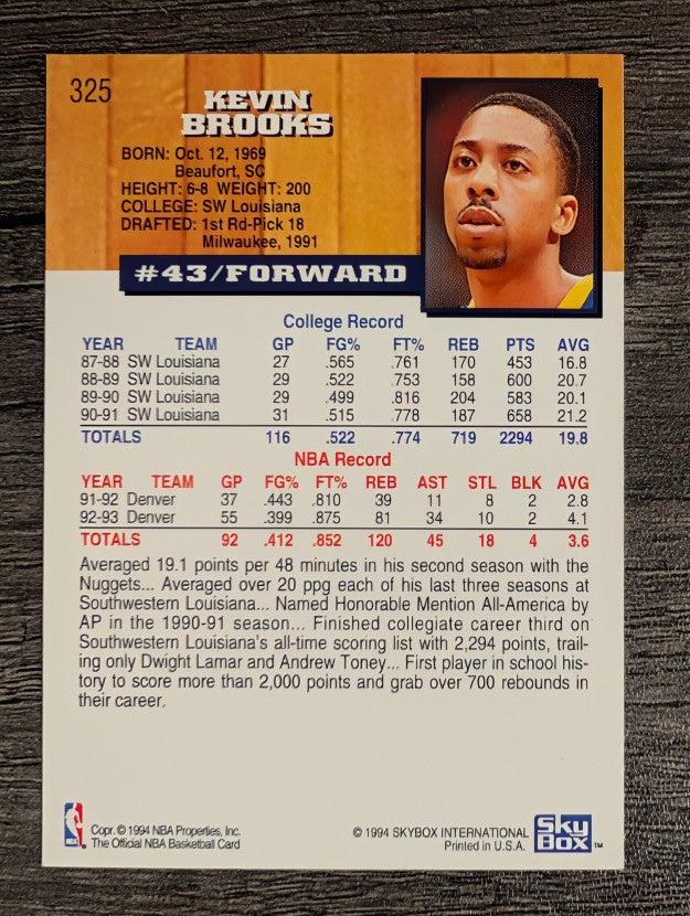 1993-94 Hoops #325 Kevin Brooks