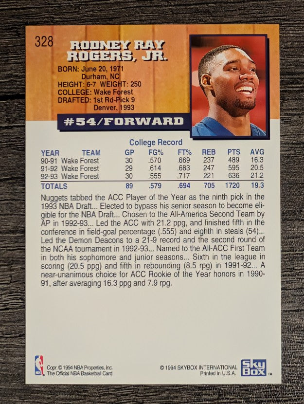1993-94 Hoops #328 Rodney Rogers RC