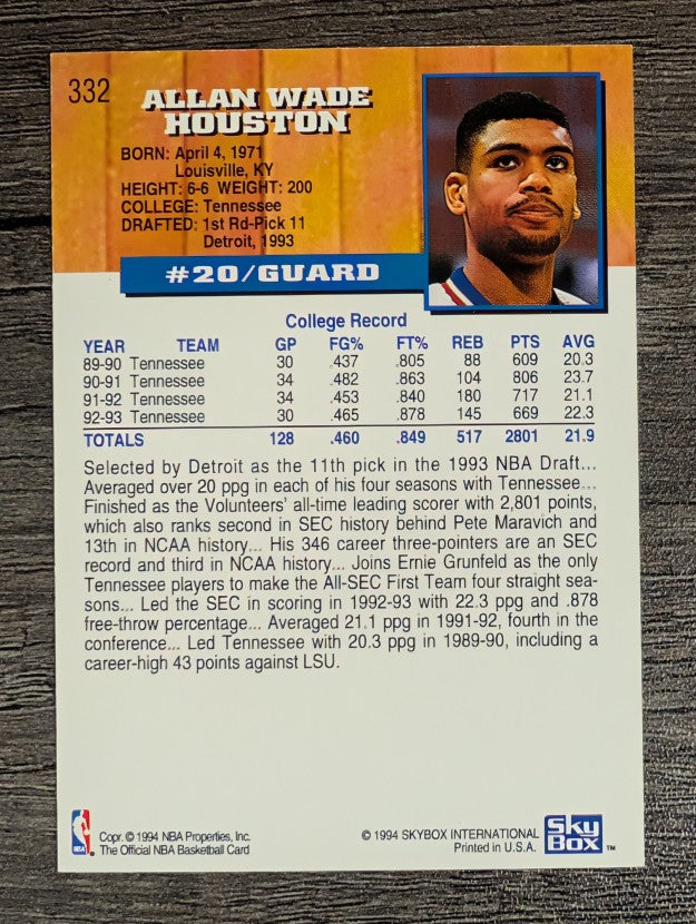 1993-94 Hoops #332 Allan Houston RC (NM)