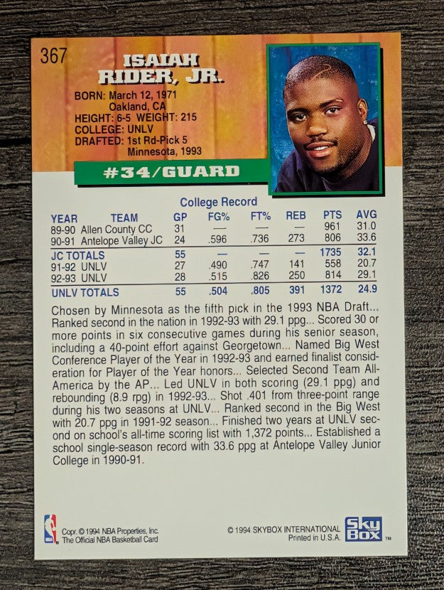 1993-94 Hoops #367 Isaiah Rider RC