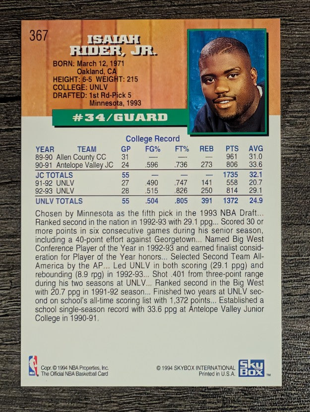 1993-94 Hoops #367 Isaiah Rider RC