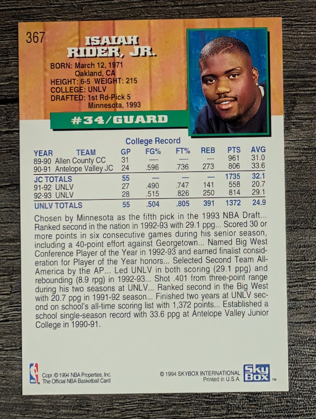 1993-94 Hoops #367 Isaiah Rider RC