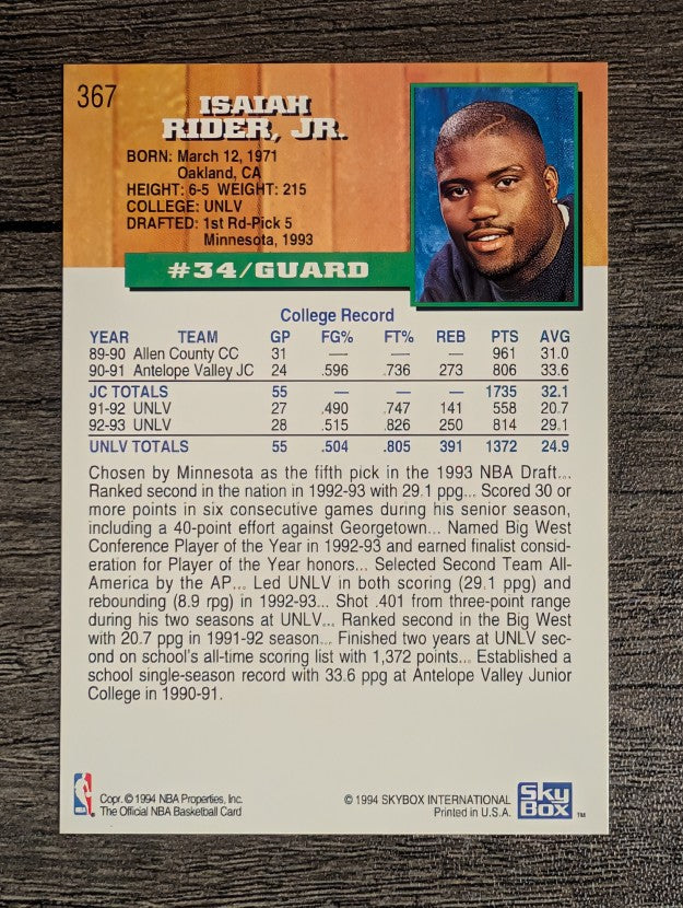 1993-94 Hoops #367 Isaiah Rider RC