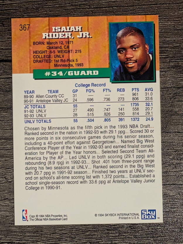 1993-94 Hoops #367 Isaiah Rider RC