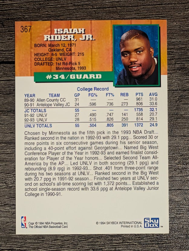1993-94 Hoops #367 Isaiah Rider RC