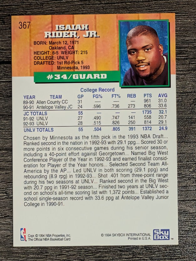1993-94 Hoops #367 Isaiah Rider RC