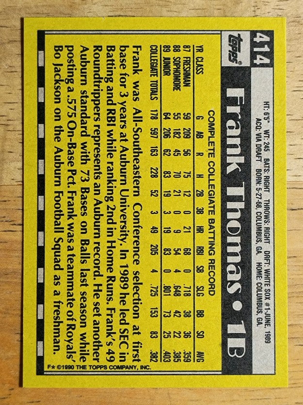 1990 Topps #414 Frank Thomas RC