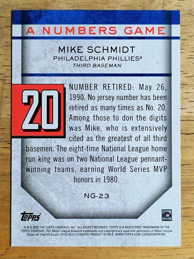 2020 Topps Update A Numbers Game #NG23 Mike Schmidt