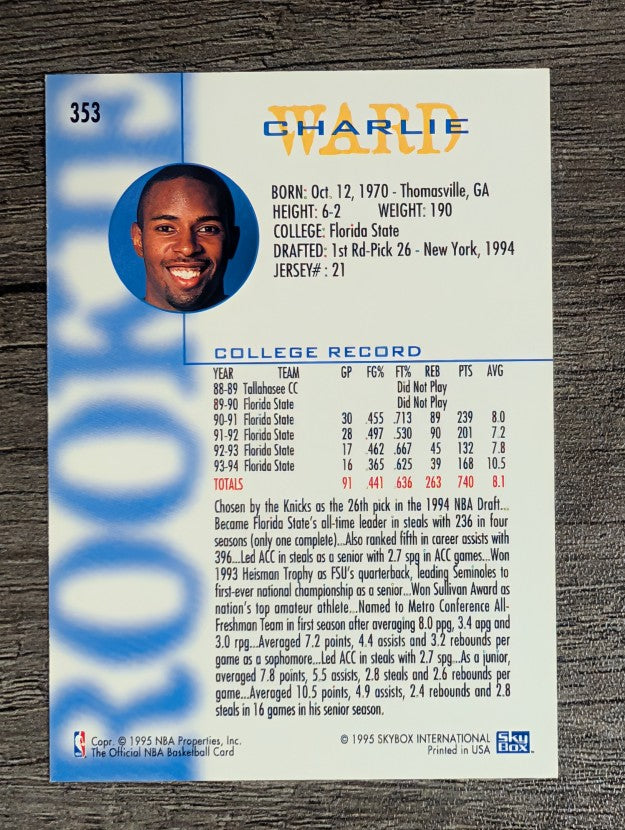 1994-95 Hoops #353 Charlie Ward RC