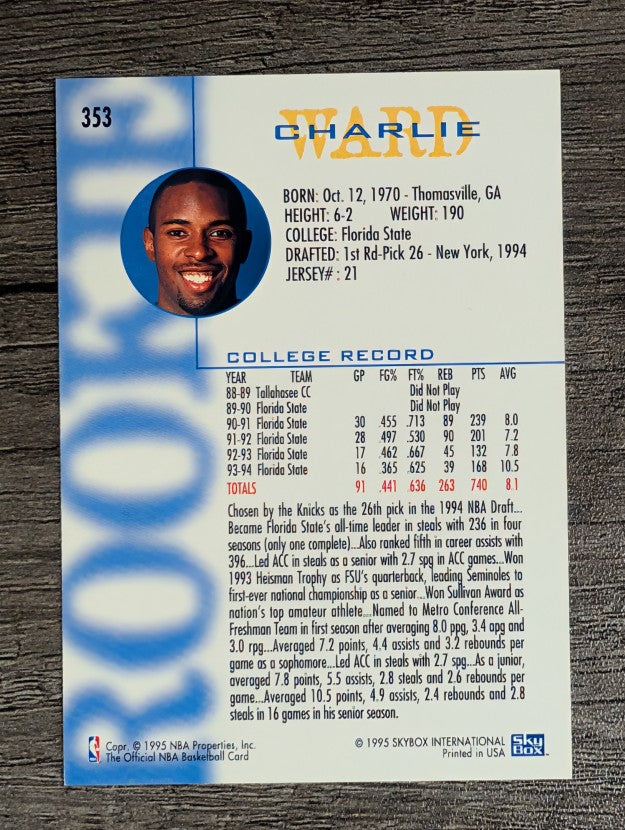1994-95 Hoops #353 Charlie Ward RC
