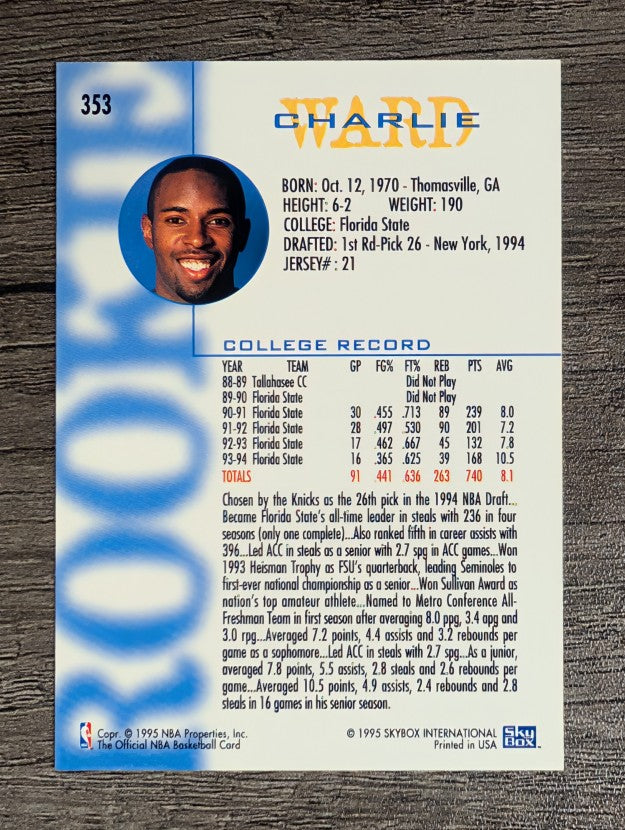 1994-95 Hoops #353 Charlie Ward RC