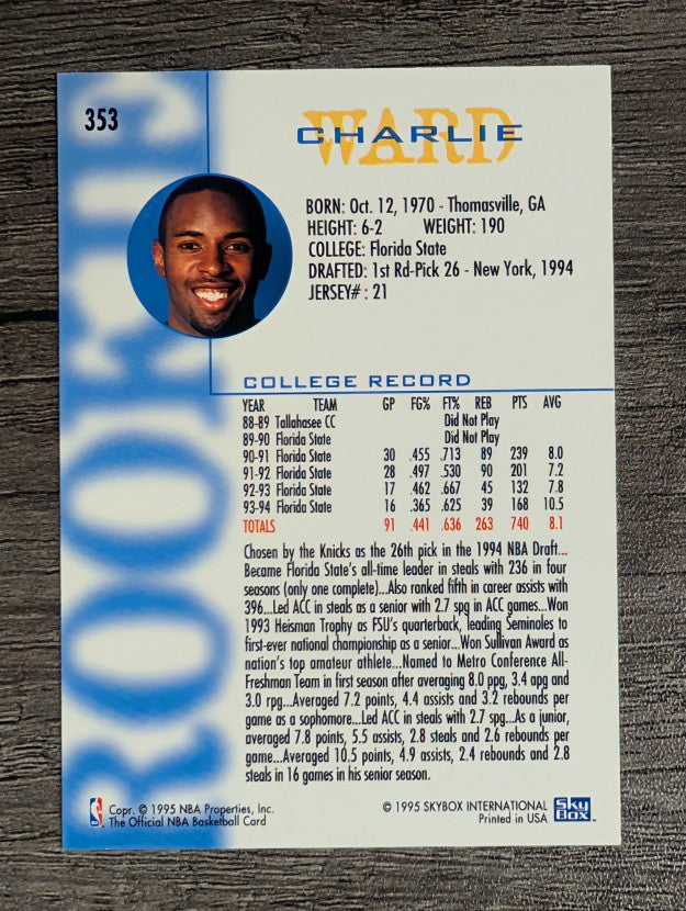 1994-95 Hoops #353 Charlie Ward RC
