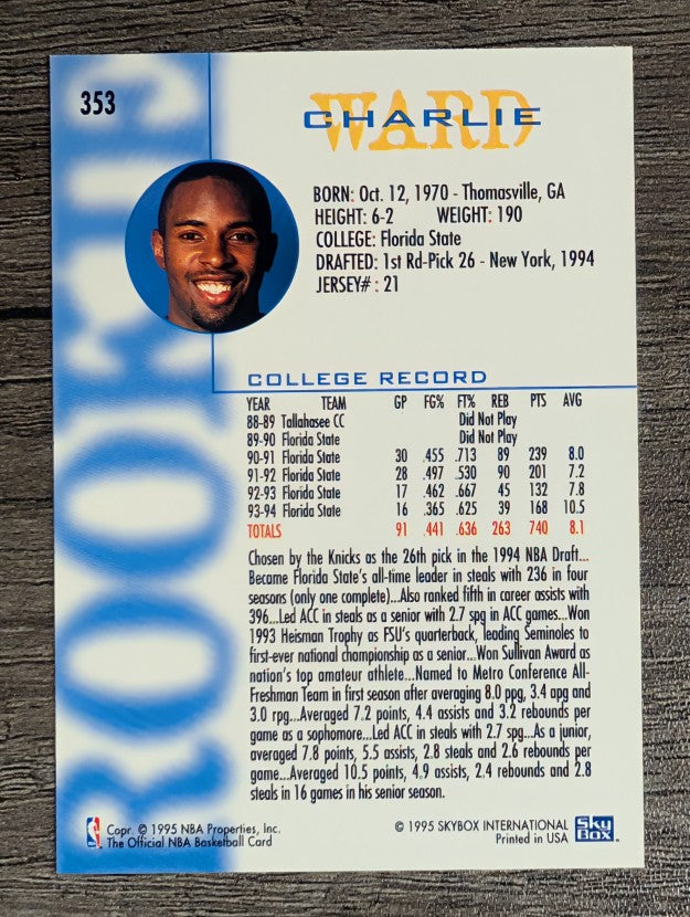1994-95 Hoops #353 Charlie Ward RC