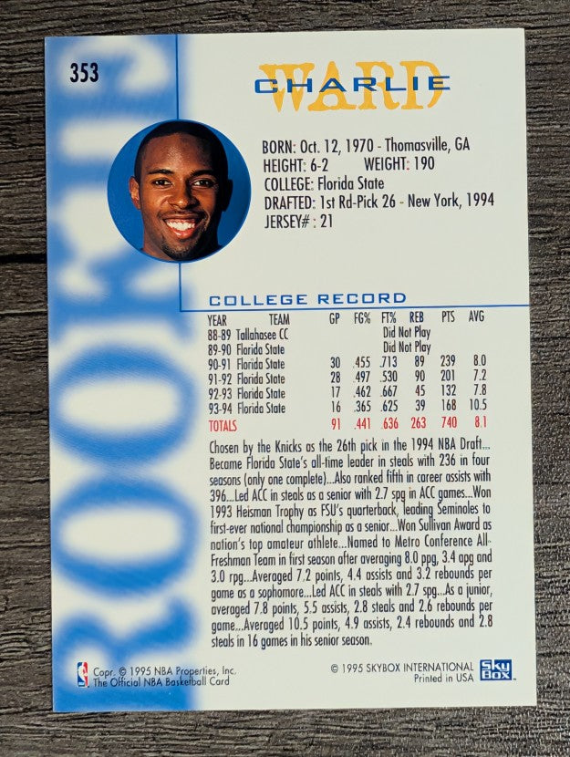 1994-95 Hoops #353 Charlie Ward RC