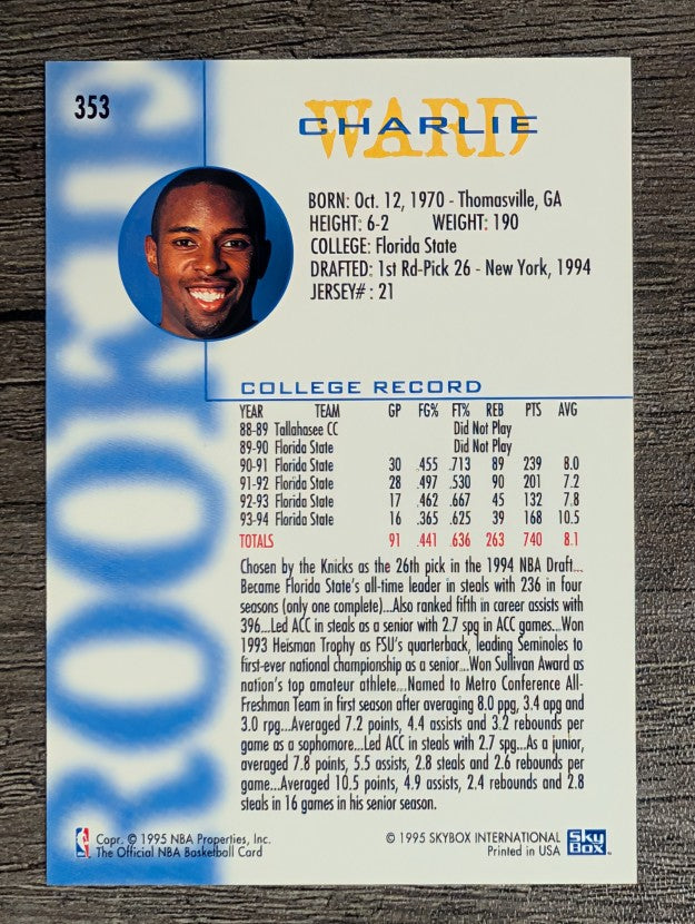 1994-95 Hoops #353 Charlie Ward RC