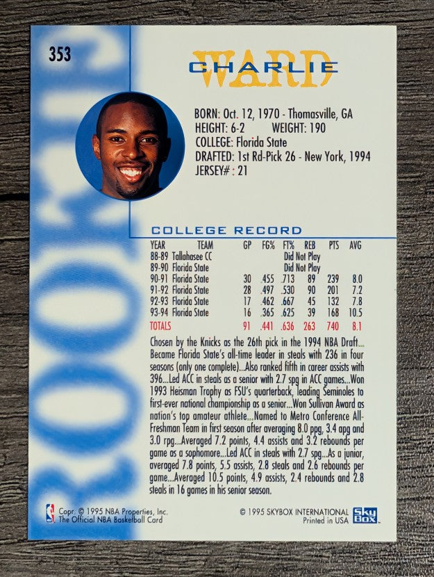 1994-95 Hoops #353 Charlie Ward RC