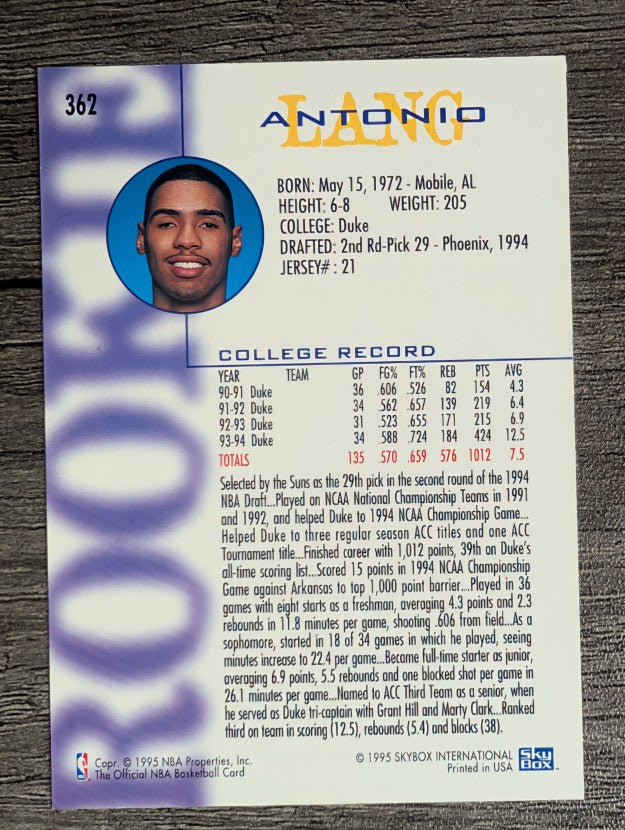 1994-95 Hoops #362 Antonio Lang RC