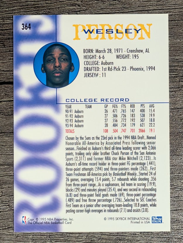 1994-95 Hoops #364 Wesley Person RC