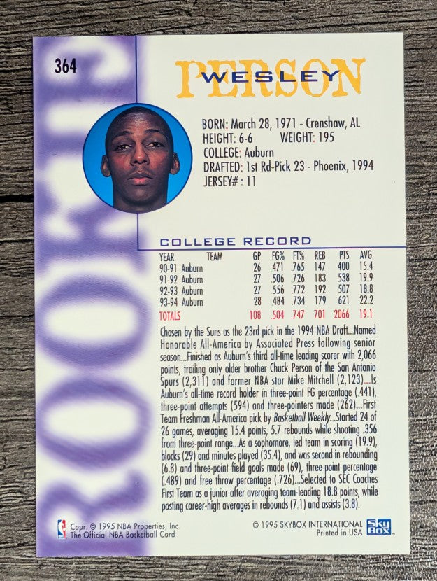 1994-95 Hoops #364 Wesley Person RC