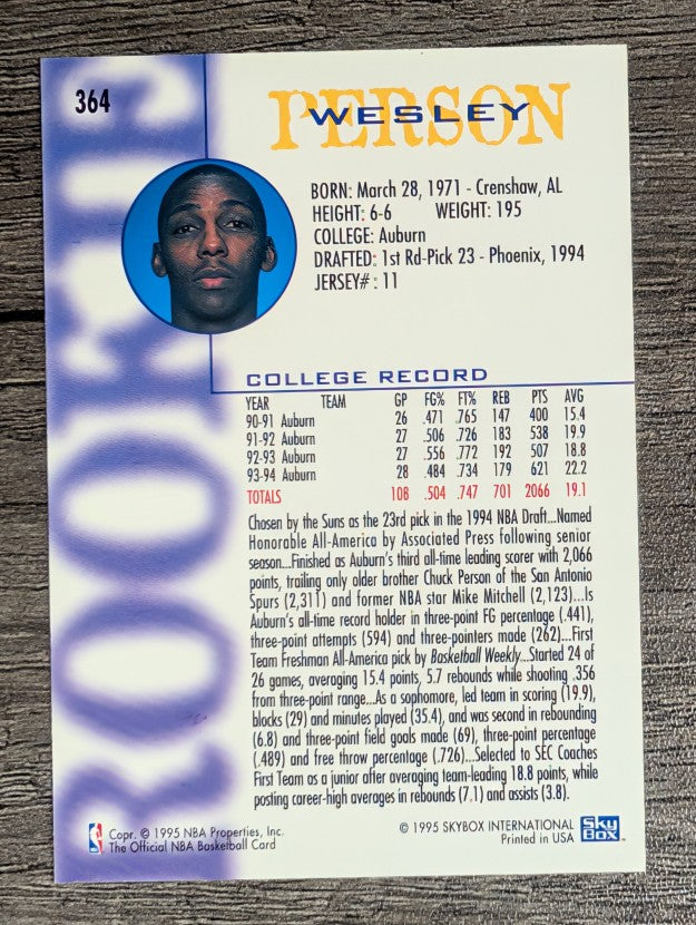 1994-95 Hoops #364 Wesley Person RC