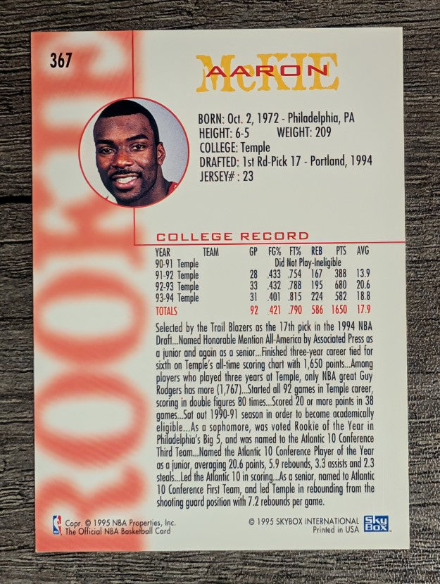 1994-95 Hoops #367 Aaron McKie RC