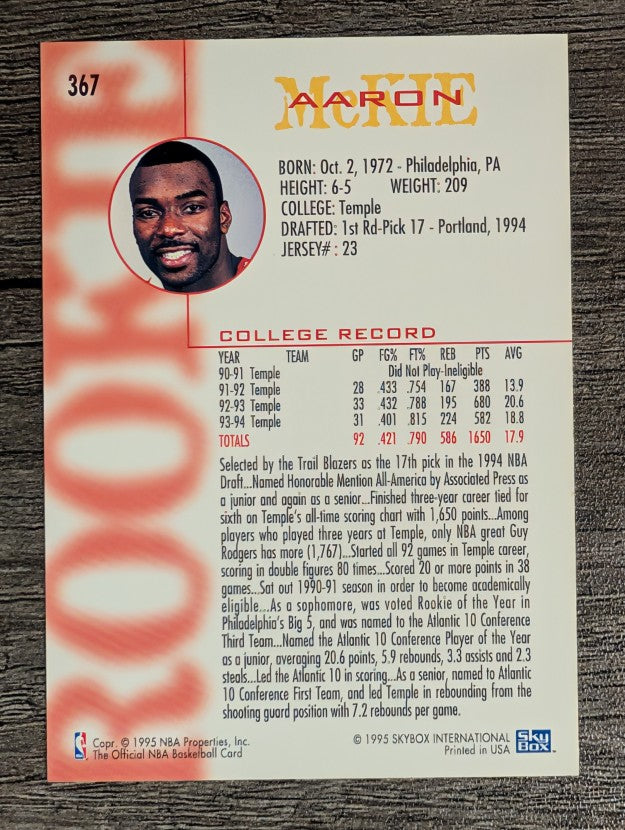 1994-95 Hoops #367 Aaron McKie RC