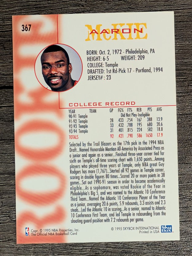 1994-95 Hoops #367 Aaron McKie RC