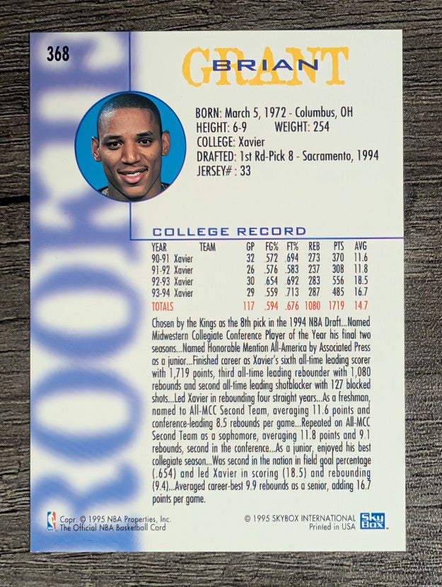 1994-95 Hoops #368 Brian Grant RC
