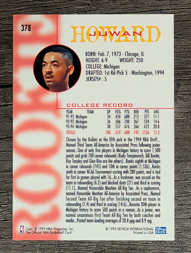 1994-95 Hoops #378 Juwan Howard RC