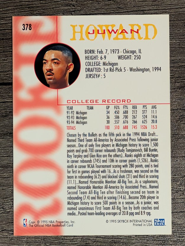 1994-95 Hoops #378 Juwan Howard RC