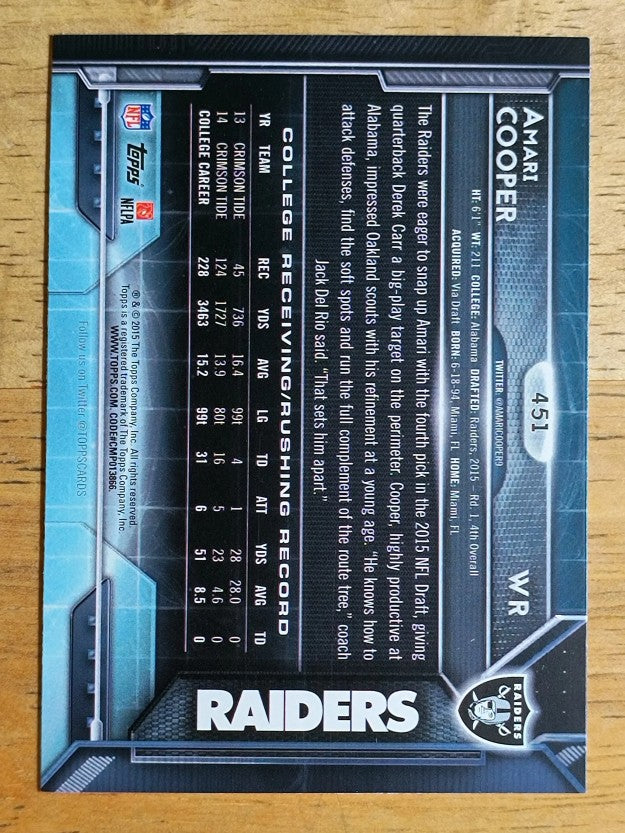 2015 Topps #451A Amari Cooper RC/running left