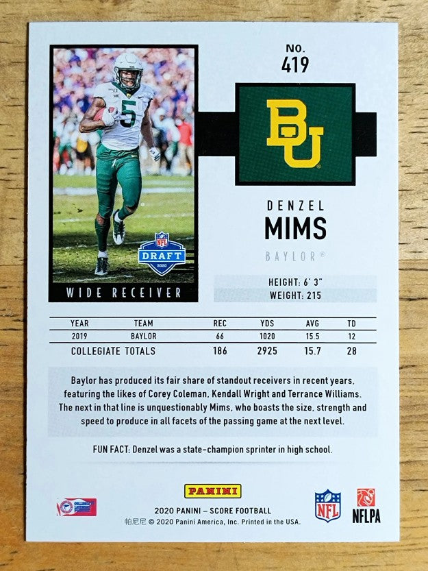 2020 Score #419 Denzel Mims RC