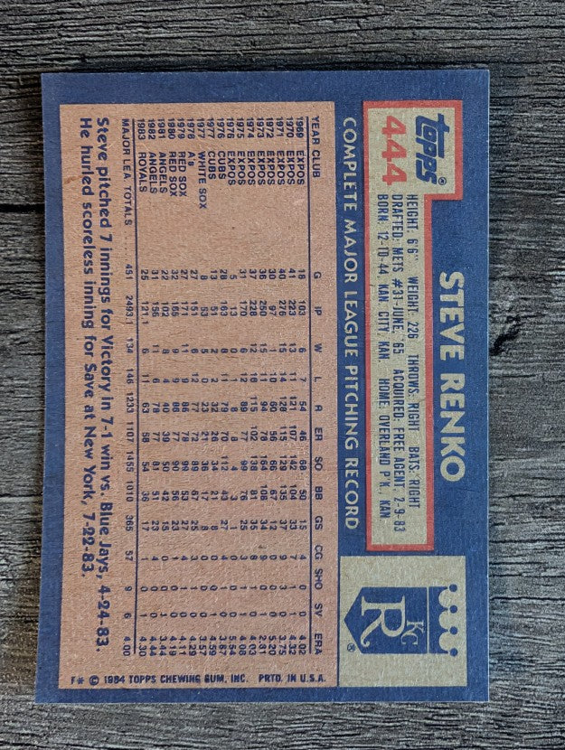 1984 Topps #444 Steve Renko