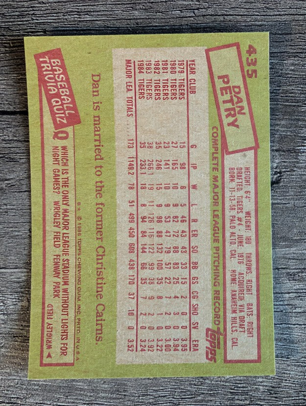 1985 Topps #435 Dan Petry