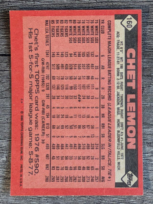 1986 Topps #160 Chet Lemon