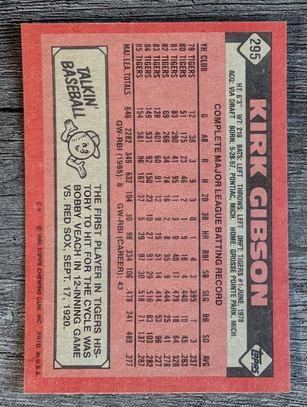 1986 Topps #295 Kirk Gibson