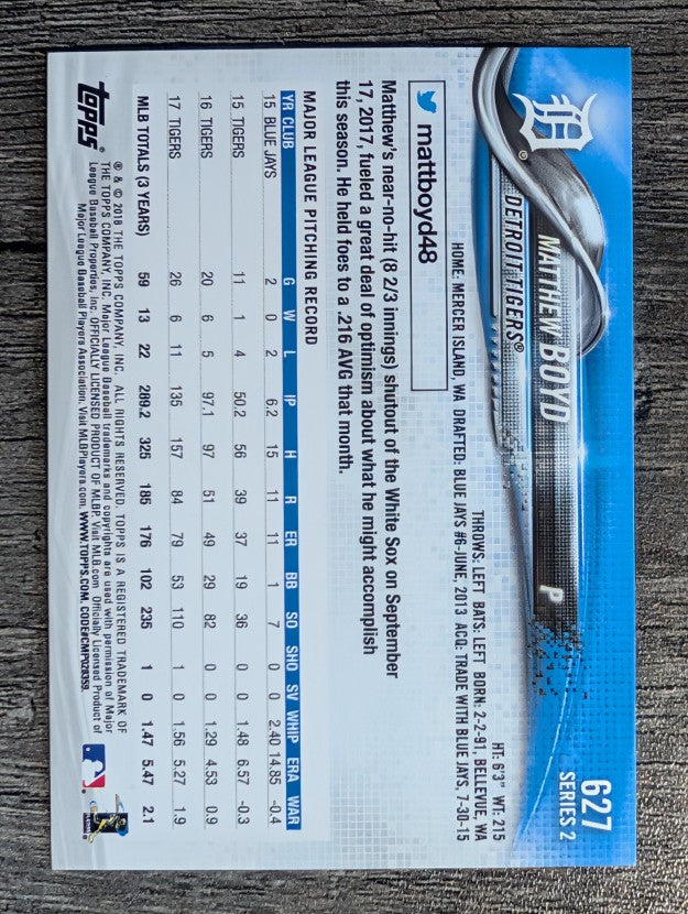 2018 Topps #627 Matthew Boyd