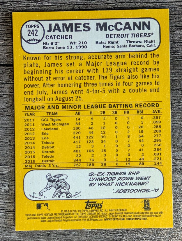 2017 Topps Heritage #242 James McCann