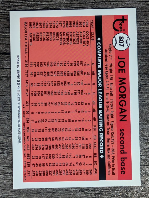 2001 Topps Traded #T127 Joe Morgan 81