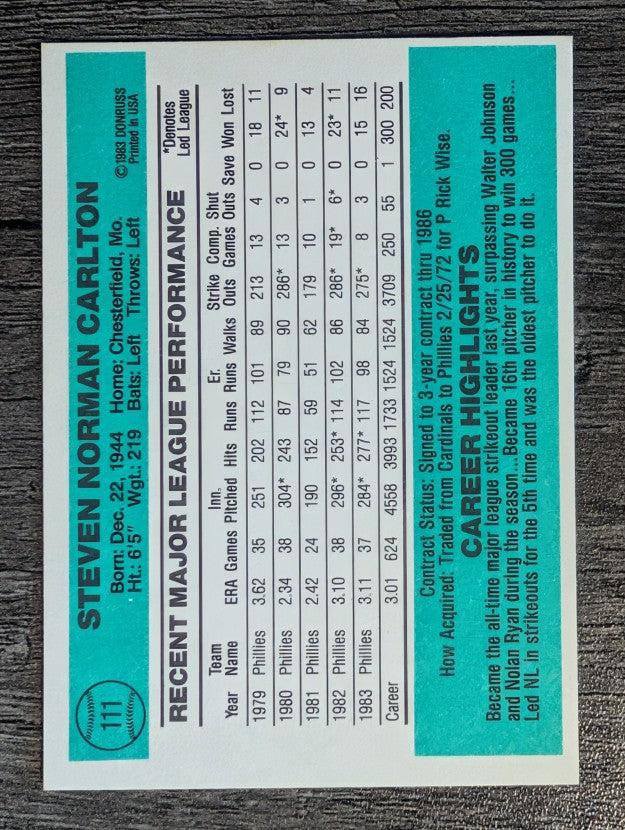 1984 Donruss #111 Steve Carlton