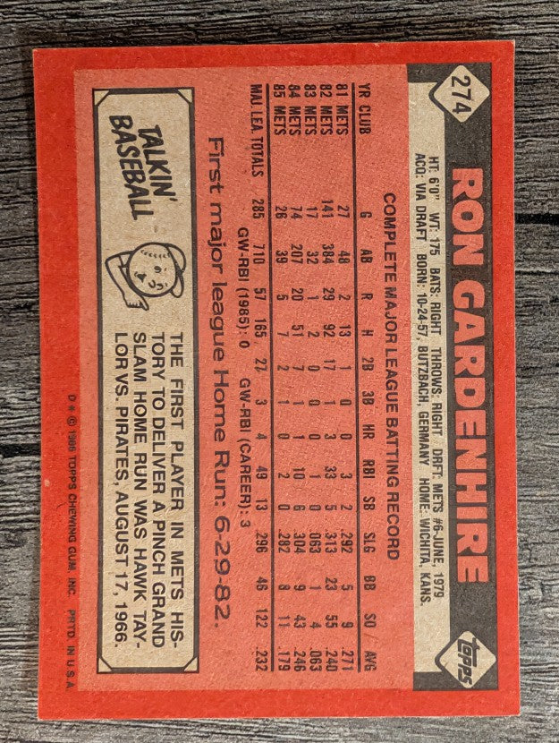 1986 Topps #274 Ron Gardenhire