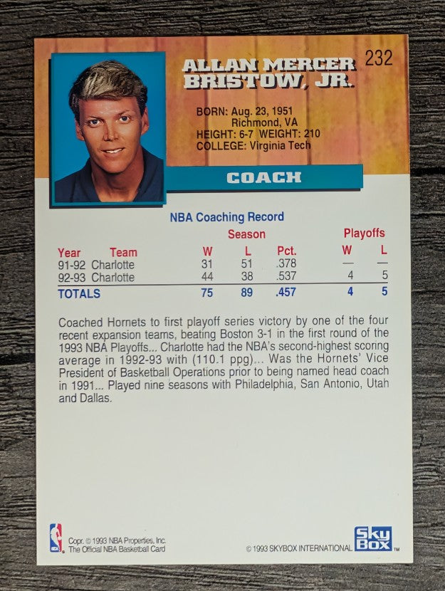 1993-94 Hoops #232 Allan Bristow CO