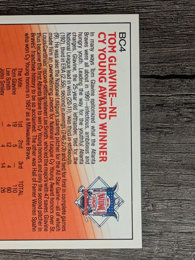 1992 Donruss Bonus Cards #BC4 Tom Glavine CY