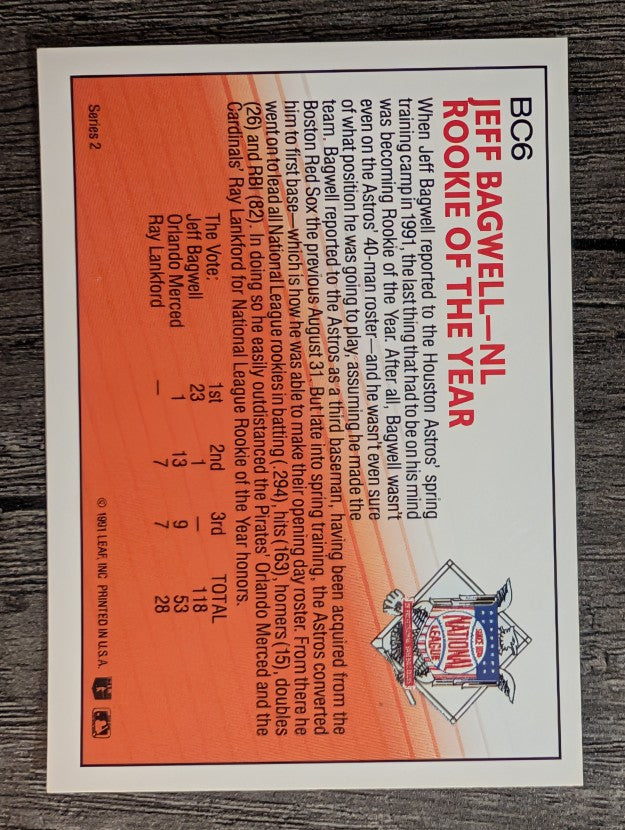 1992 Donruss Bonus Cards #BC6 Jeff Bagwell ROY